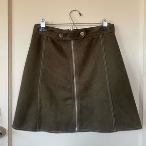 Faux Suede Army Green A-Line Skirt